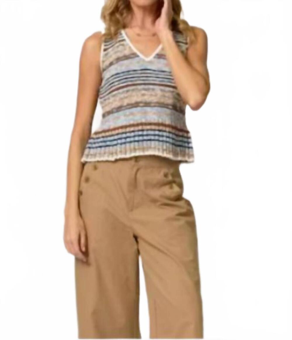 NEW CENTRAL PARK WEST marlon textured stitch tank in brown/blue multi